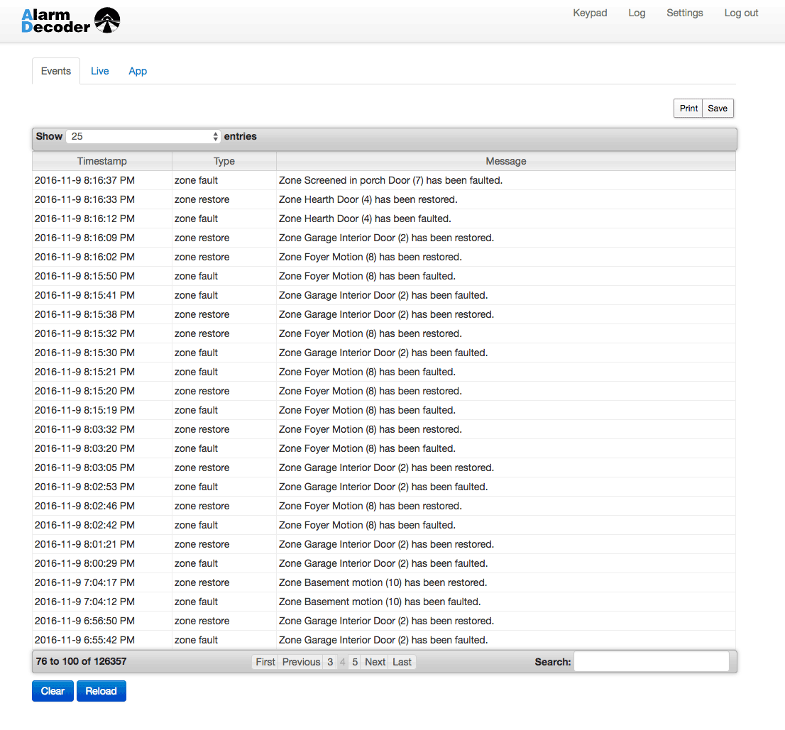 Alarm Decoder Event Log